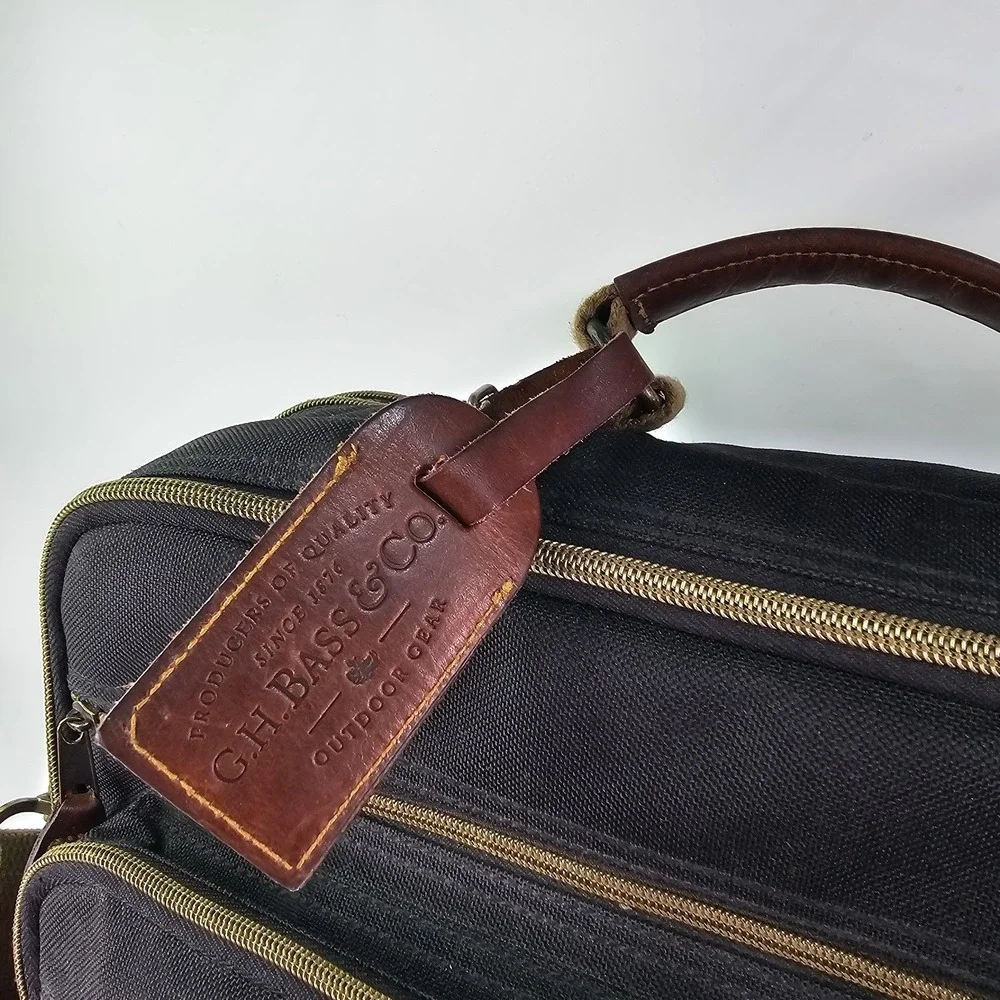 Vtg GH Bass Messenger Briefcase Shoulder Laptop Padded Leather Nylon Zip Case